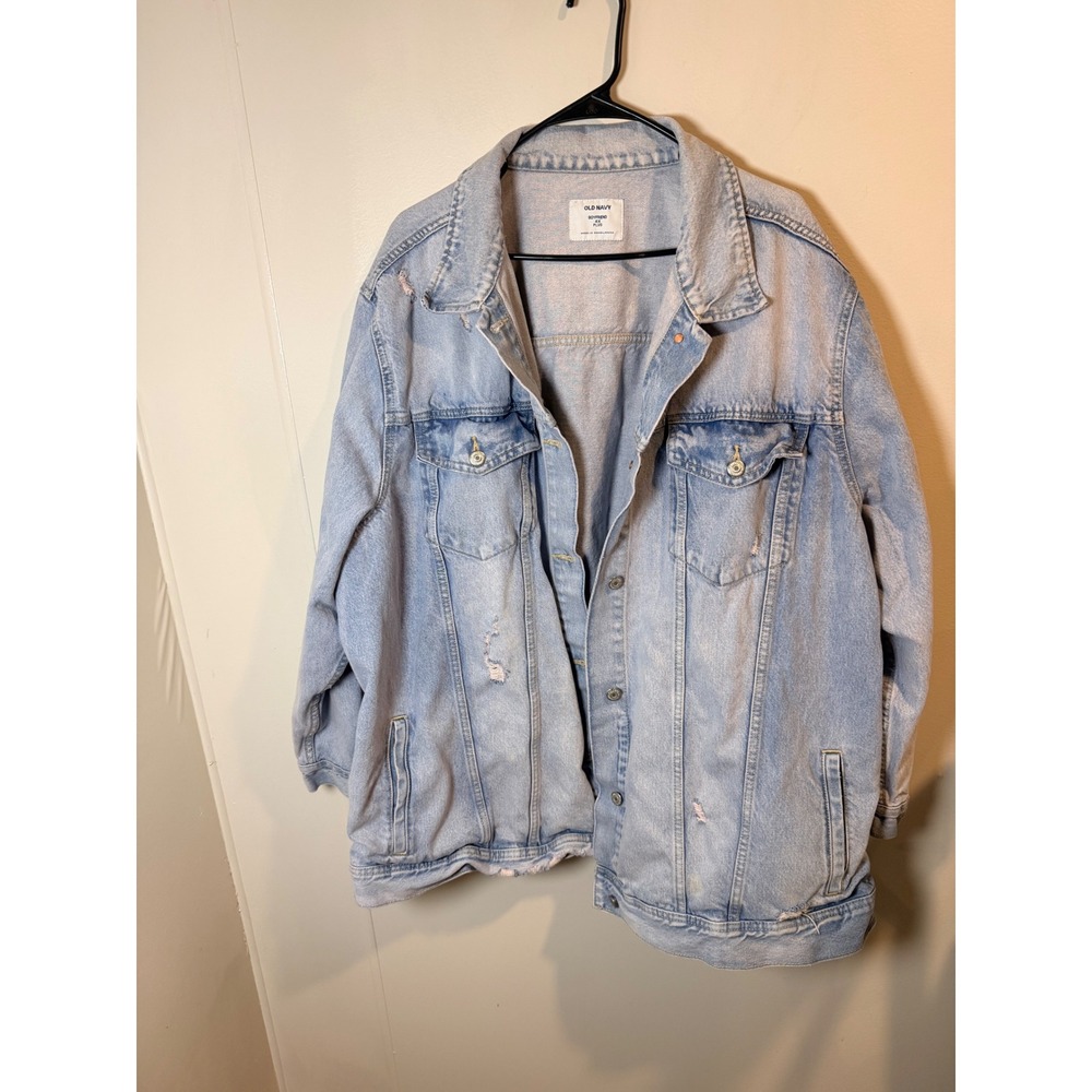 Old Navy Boyfriend Plus Light Wash Distressed Denim Trucker Jacket Women 4X Plus - Picture 2 of 9